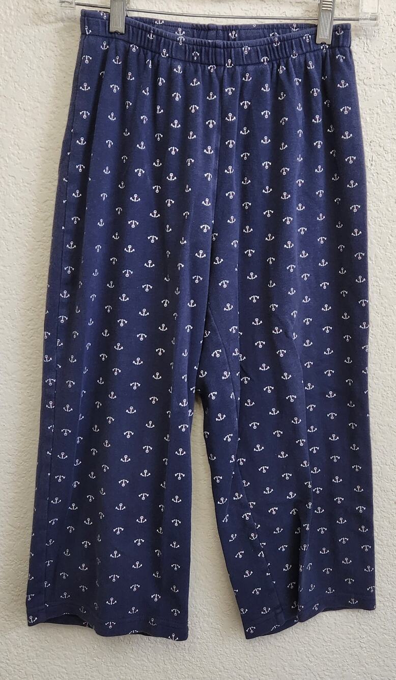 Cathy Daniels Blue Anchor Print Cropped Leggings Small Lightweight Pull On Soft